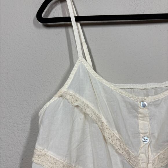 Amo Size Large Danica Cami Cream Pima Cotton Lace Trim Button Up Spaghetti Strap - Picture 4 of 7
